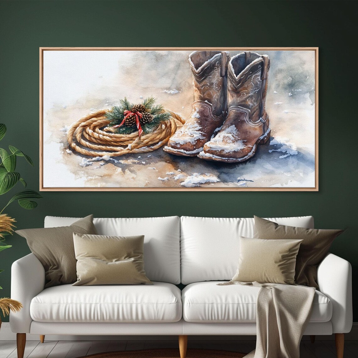 Rustic Cowboy Boots Snow Rope Pinecones Red Ribbon Christmas Poster - Image 6