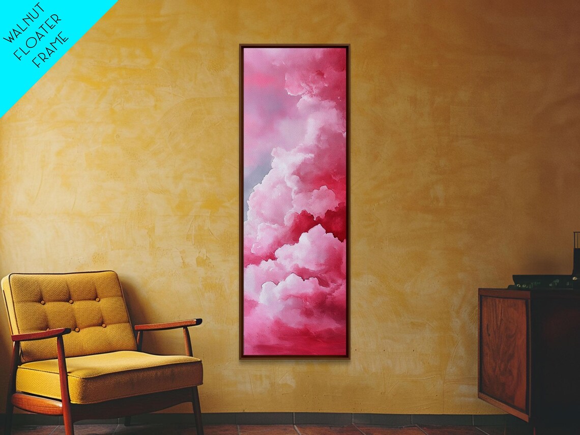 Vivid Pink Cloudscape Vertical Oil Painting Cottagecore Wall Poster - Image 5