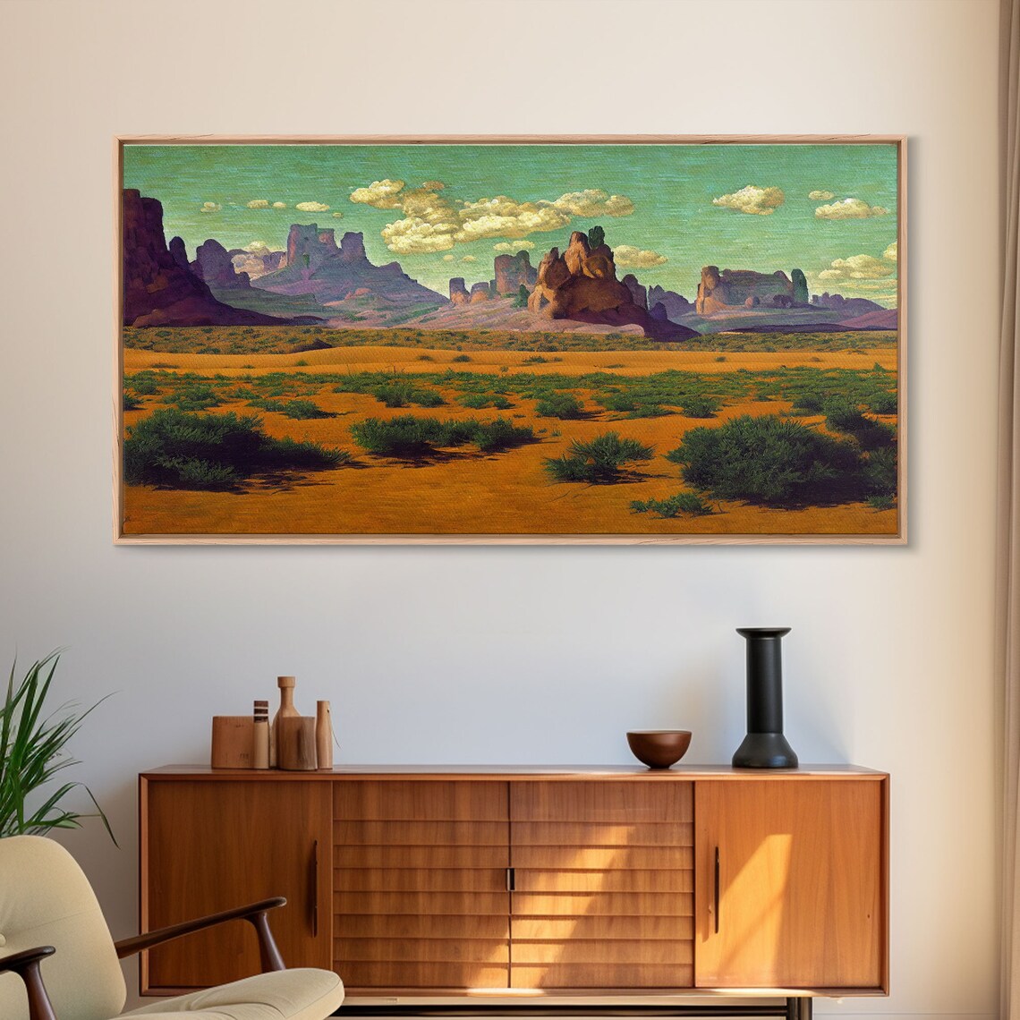 Red Rock Desert Southwest Mesas Golden Sand Vintage Painting Poster