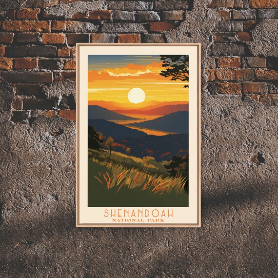Shenandoah National Park Blue Ridge Sunset Retro Mountain Travel Poster