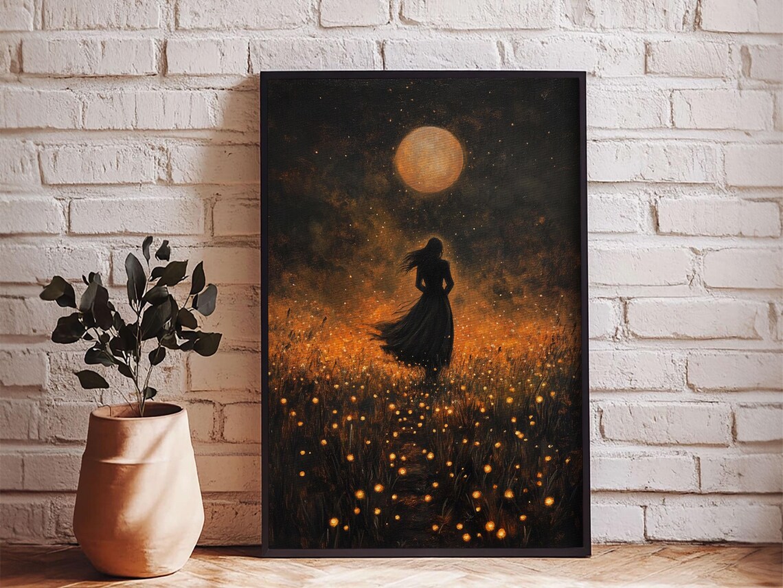 Vintage Witch Under Full Moon Art Print, Gothic Halloween - Image 6