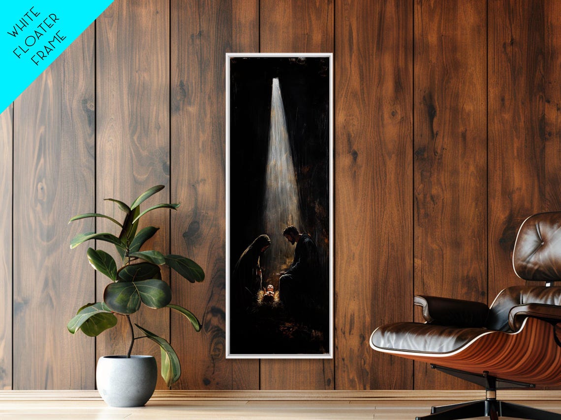 Tall Skinny Nativity Painting Print Christmas Wall Art Christmas Decor Nativity Oil Painting Jesues In His Manger - Image 5