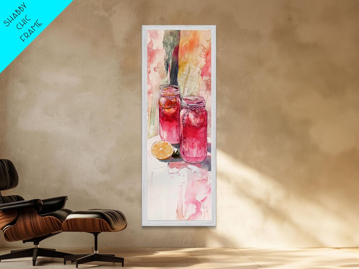 Pink Lemonade Mason Jars Watercolor Summer Drink Kitchen Wall Poster - Image 5