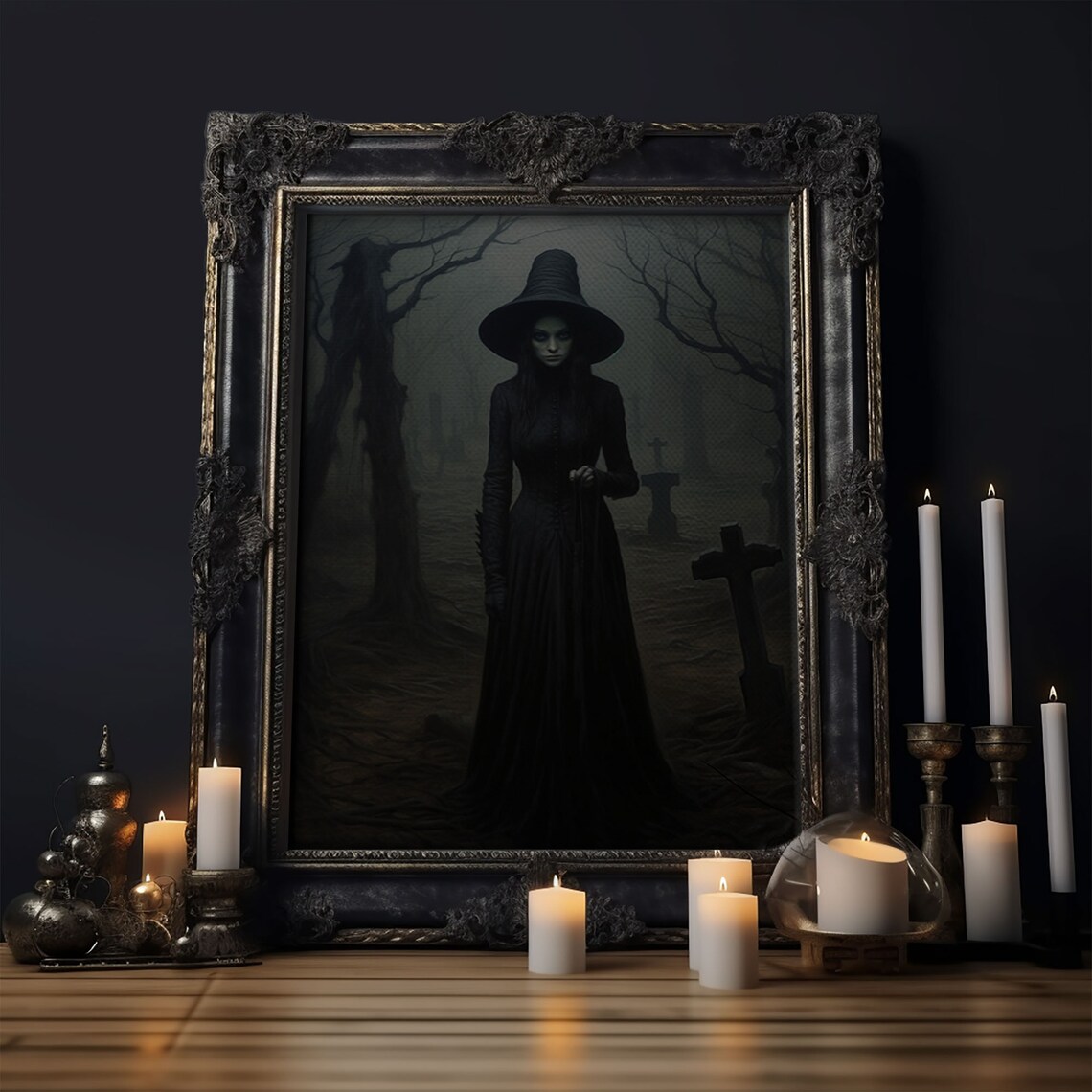The Witch in the Cemetery, Vintage Halloween Poster