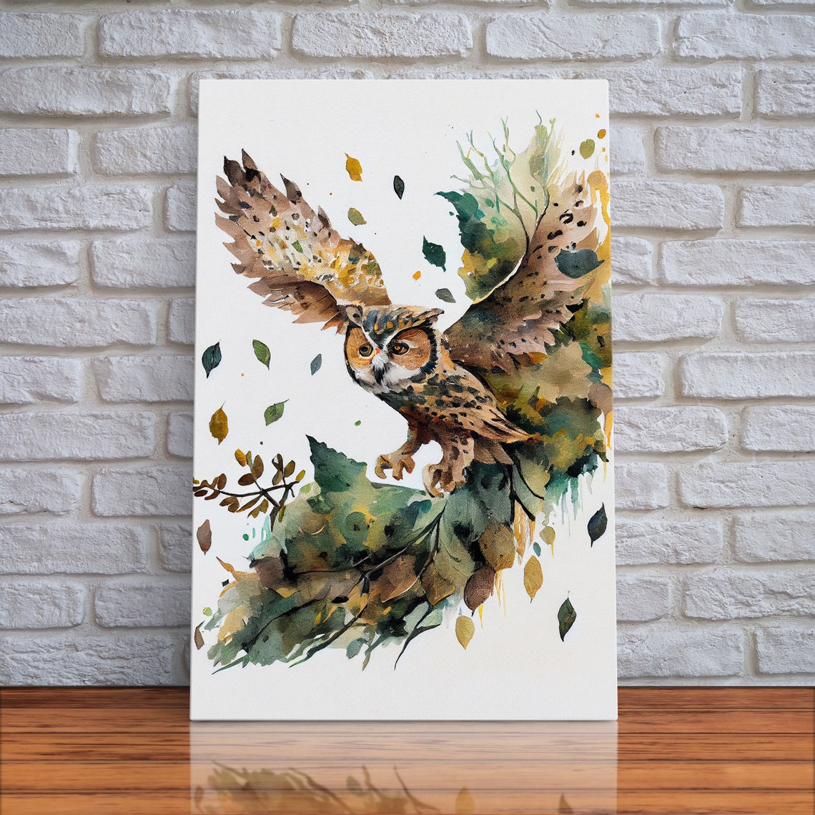Owl In Flight Watercolor Painting Spreading Wings Bird Print - Image 2