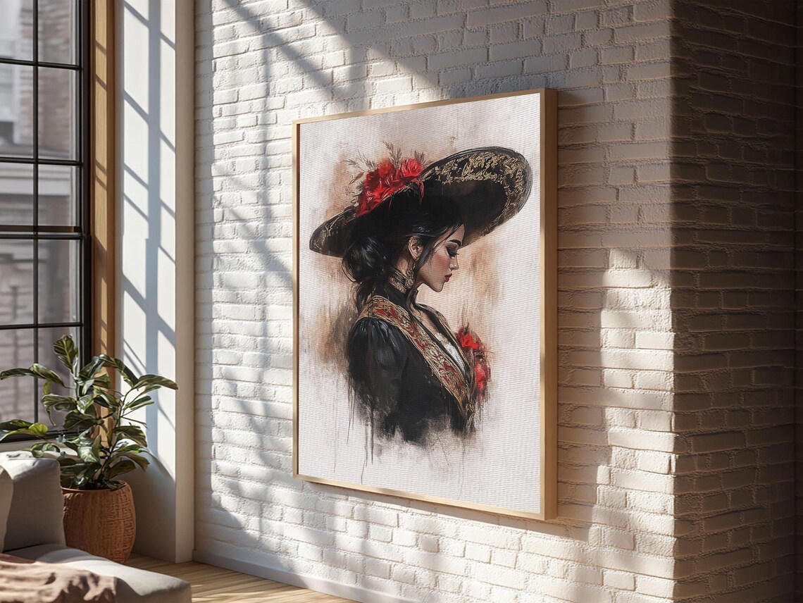 Female Matador Wide Hat Portrait Watercolor Chicano Wall Art Poster - Image 6