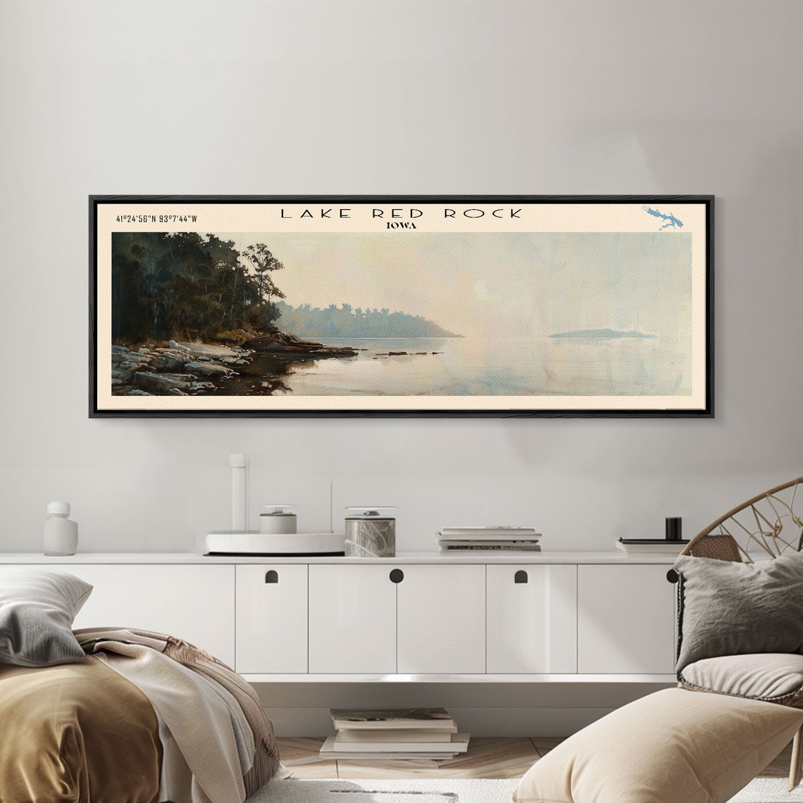 Lake Red Rock Iowa Hazy Rocky Cove Morning Panoramic Travel Poster - Image 5