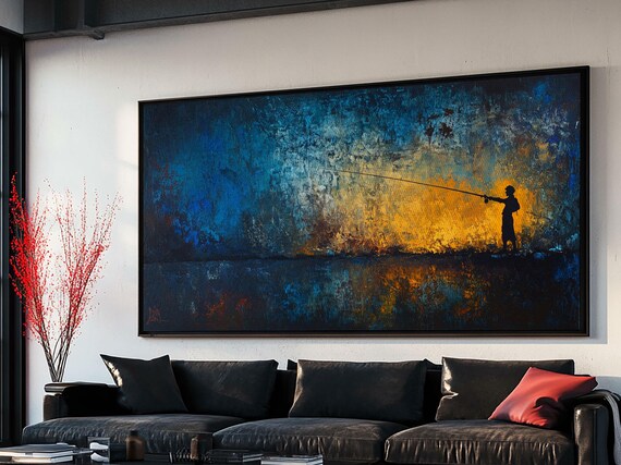 Retro Oil Painting Print Of A Fisherman Fishing Gift Idea Fisherman Gift Fishing Painting Fishing Art