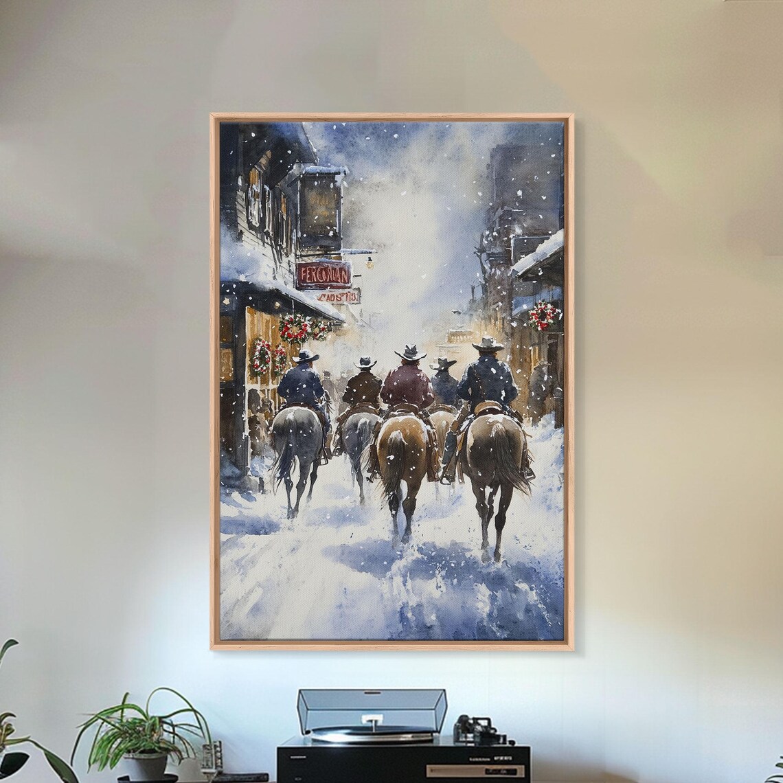 Cowboys Riding Into Snowy Western Town At Christmas Time Poster - Image 4