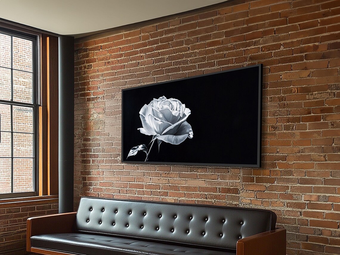 White Rose Monochrome Painting Black and White Floral Wall Art Print - Image 5
