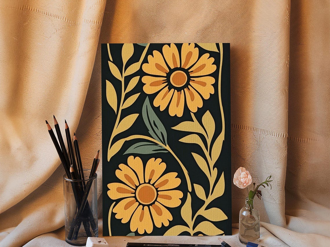 Flowers Painting Print Retro Floral Botanical Flower Market Wall Art Vintage Print Flowers Painting Floral Wall Art - Image 2