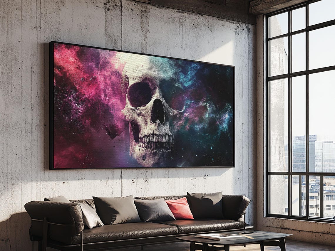 Cosmic Skull In Pink Purple Galaxy Nebula Surreal Horror Poster - Image 2