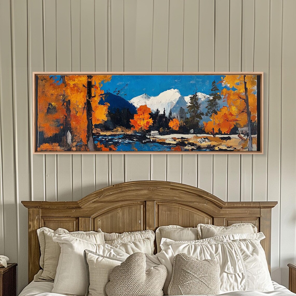 Fall Woodland Stream Golden Birches Snow Capped Mountain Poster - Image 6