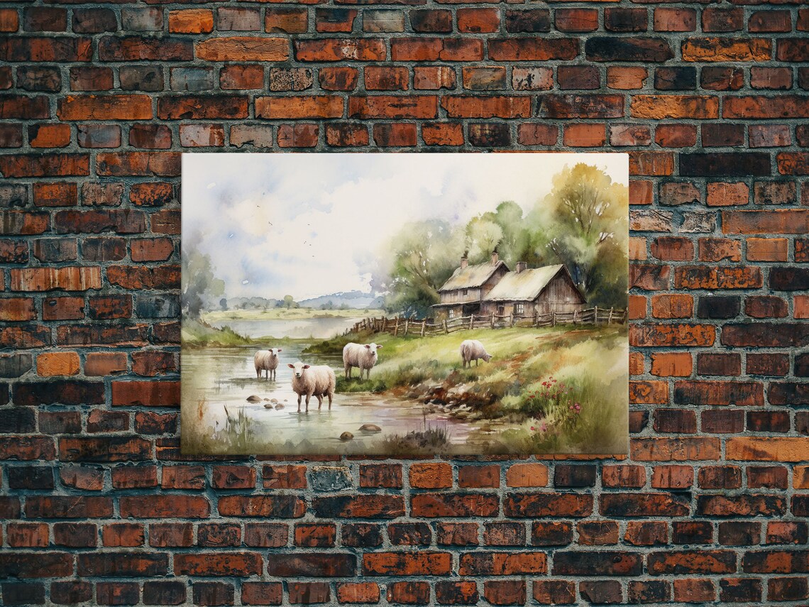 Sheep Grazing By The River, Vintage Landscape - Image 5