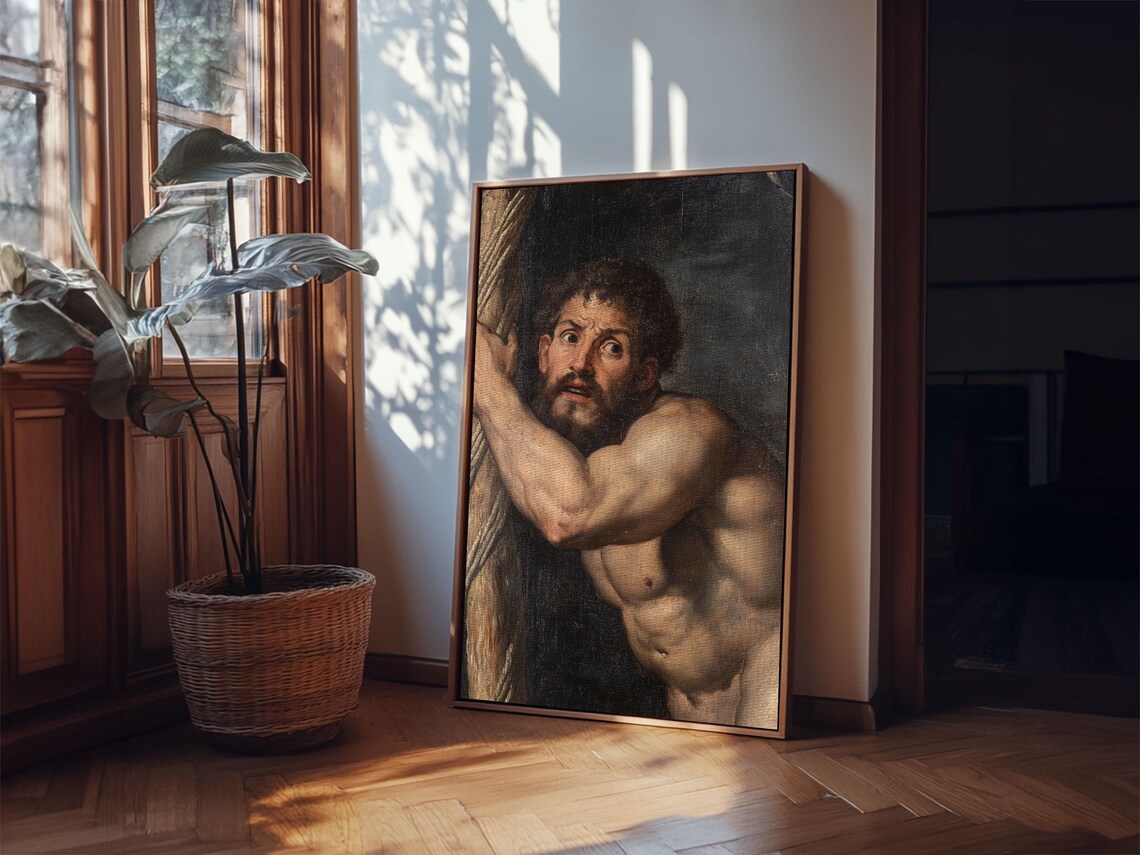 Classical Muscular Bearded Man Baroque Figure Oil Painting Mythology Wall Art - Image 2
