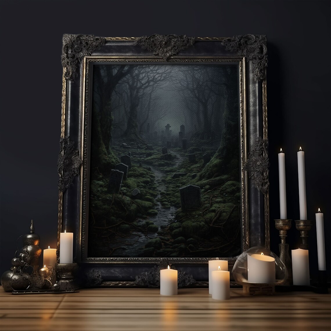 Haunted Cemetery Halloween Graveyard Art Print