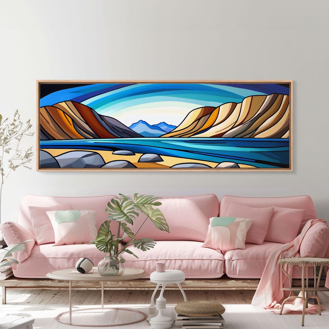 Retro Art Deco Coastal Cliffs Stained Glass Style Scenic Poster - Image 6