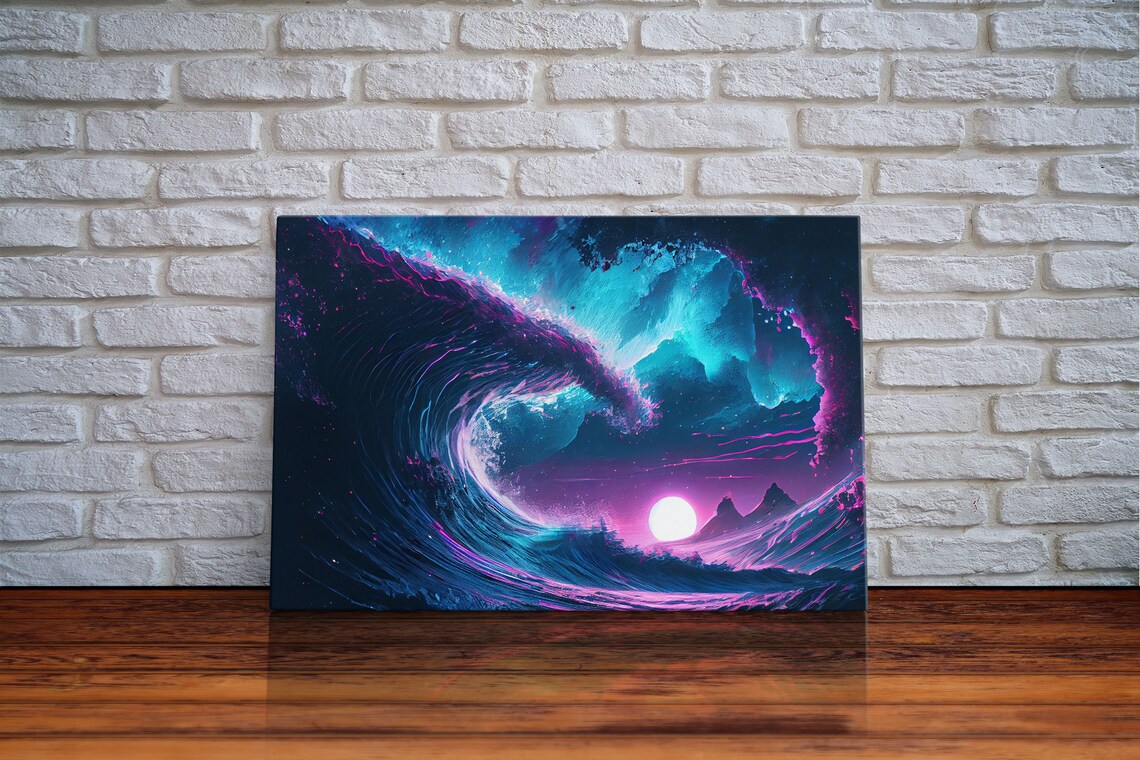 The Wave, Synthwave Style Ocean Sunset Art Print
