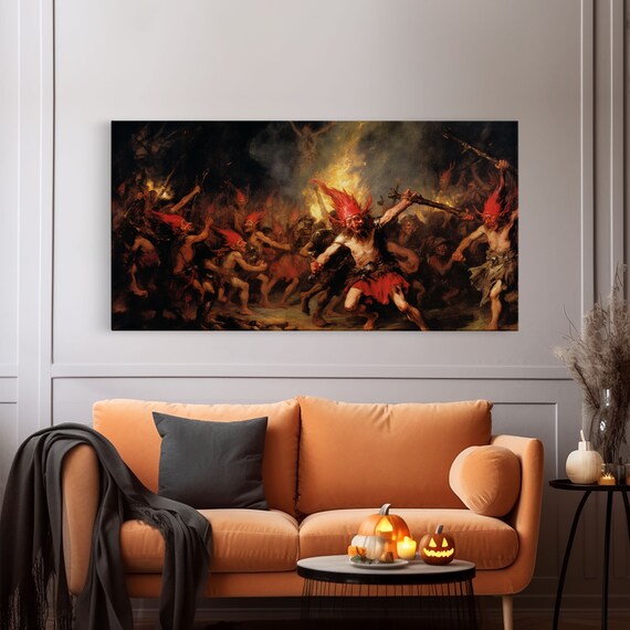 Demons Reveling In Firelight Classic Oil Painting Style Poster