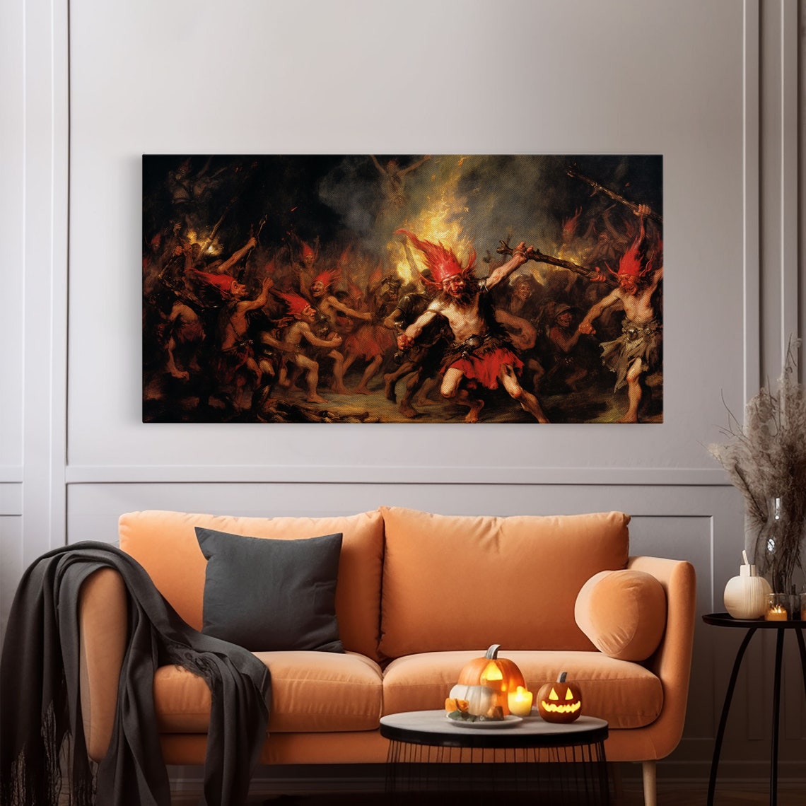 Demons Reveling In Firelight Classic Oil Painting Style Poster