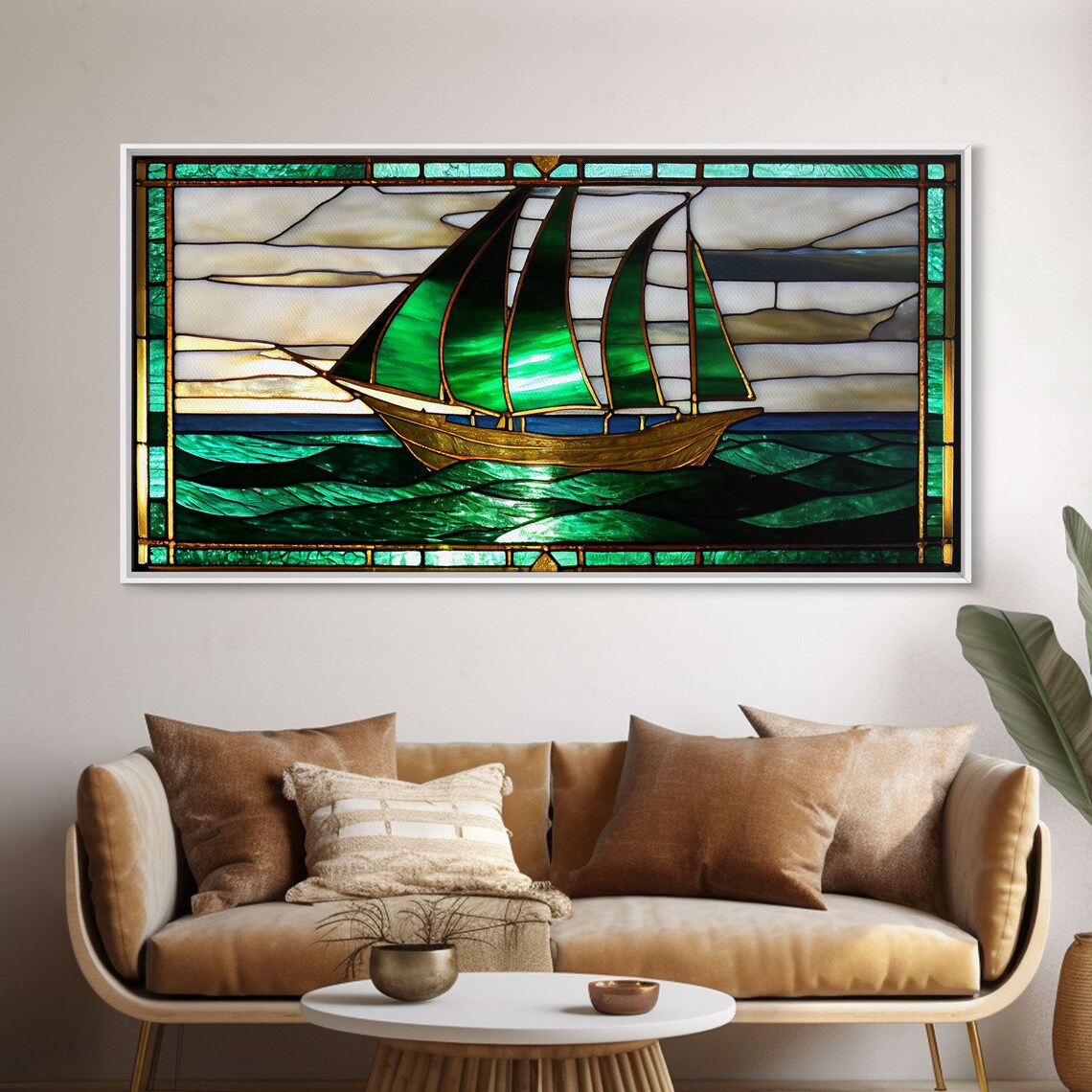 Emerald Green And Gold Sail Boat Art Print, Art Deco Vintage - Image 5