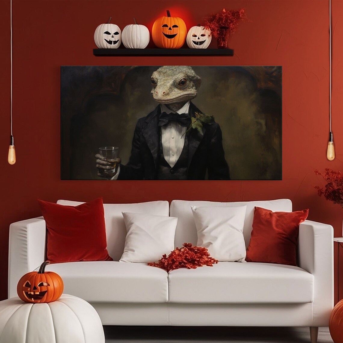 Gecko Businessman In Tuxedo Holding Drink Gothic Portrait Print - Image 6