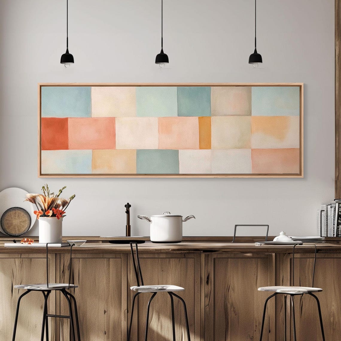 Pastel Color Block Grid Squares Mid Century Modern Abstract Art Poster - Image 4