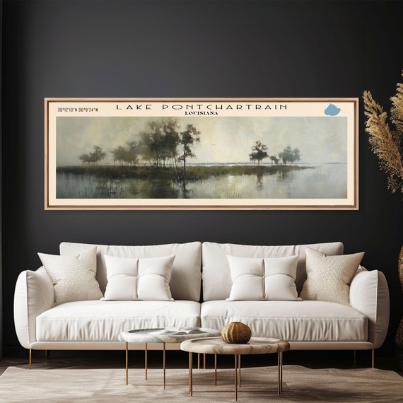 Lake Pontchartrain Framed Print Lake House Decor Panoramic Wall Art Travel Poster Stunning Landscape Painting Bedroom Decor
