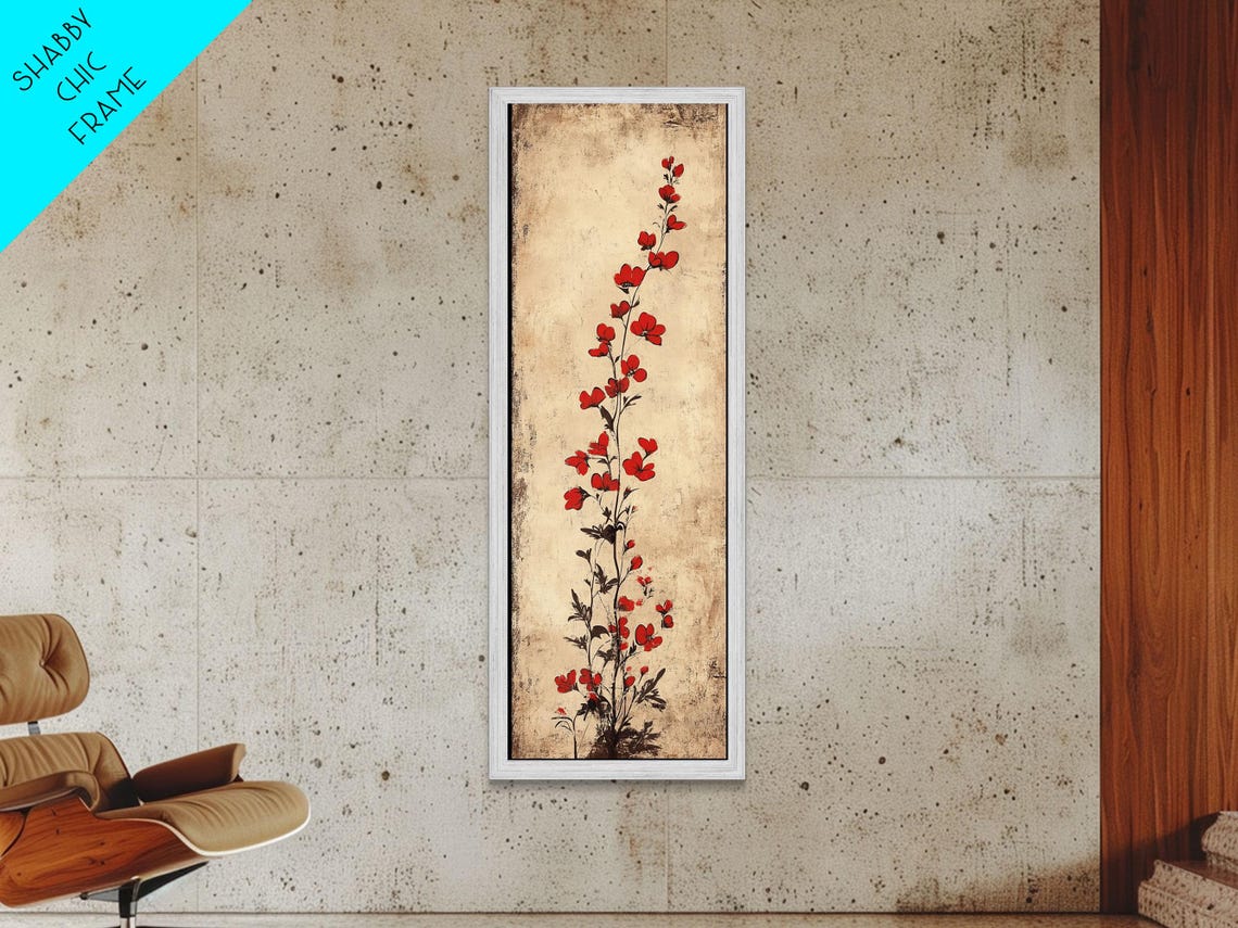 Red Blossom Sprig Vintage Parchment Botanical Floral Art Poster - Image 5