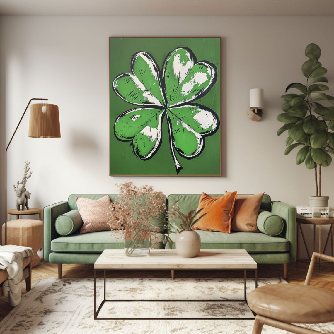 Green Shamrock Four Leaf Clover Pop Art Irish Kitchen Wall Poster