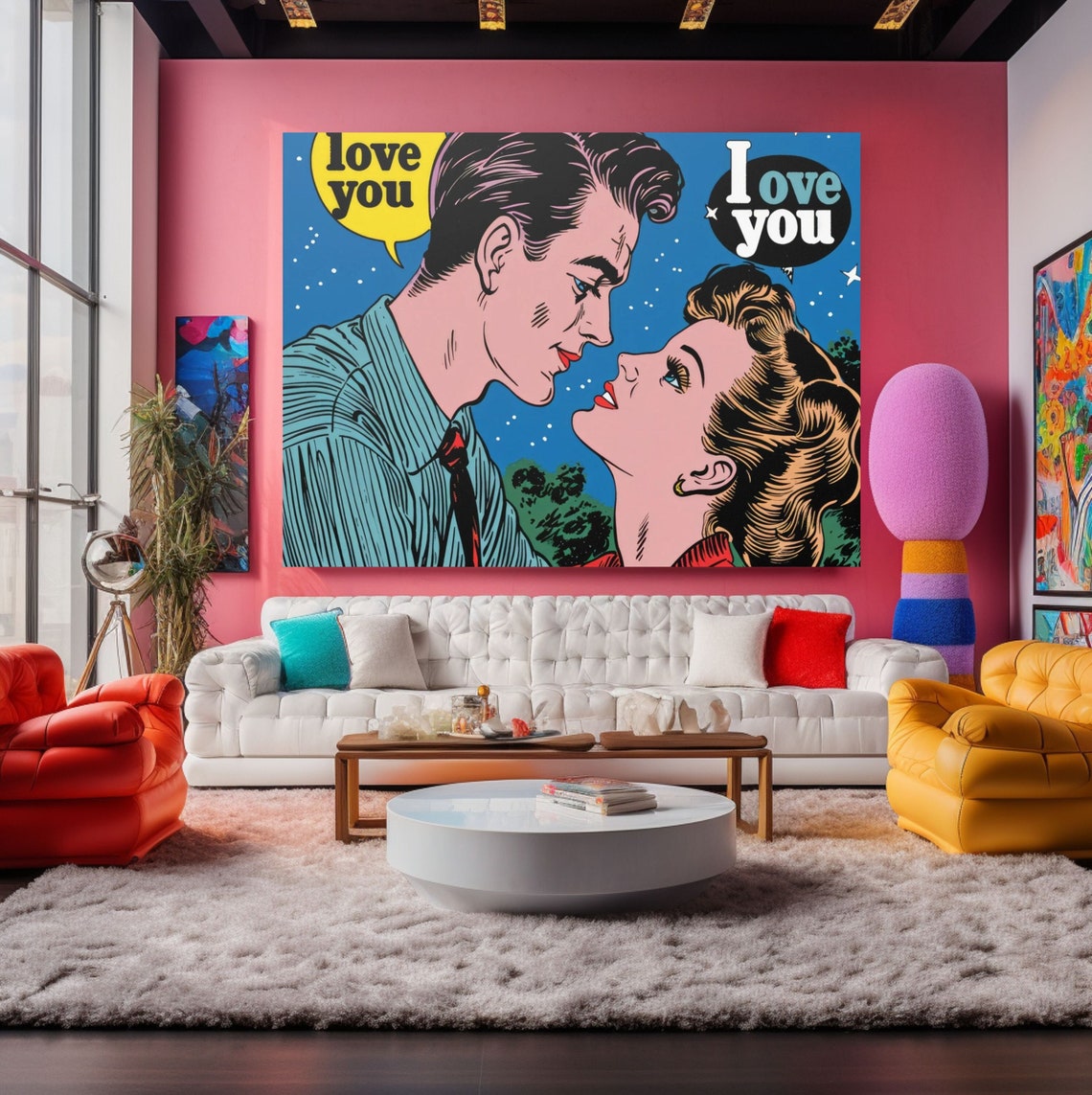 I Love You Retro Comic Book Couple Pop Art Romance Wall Poster