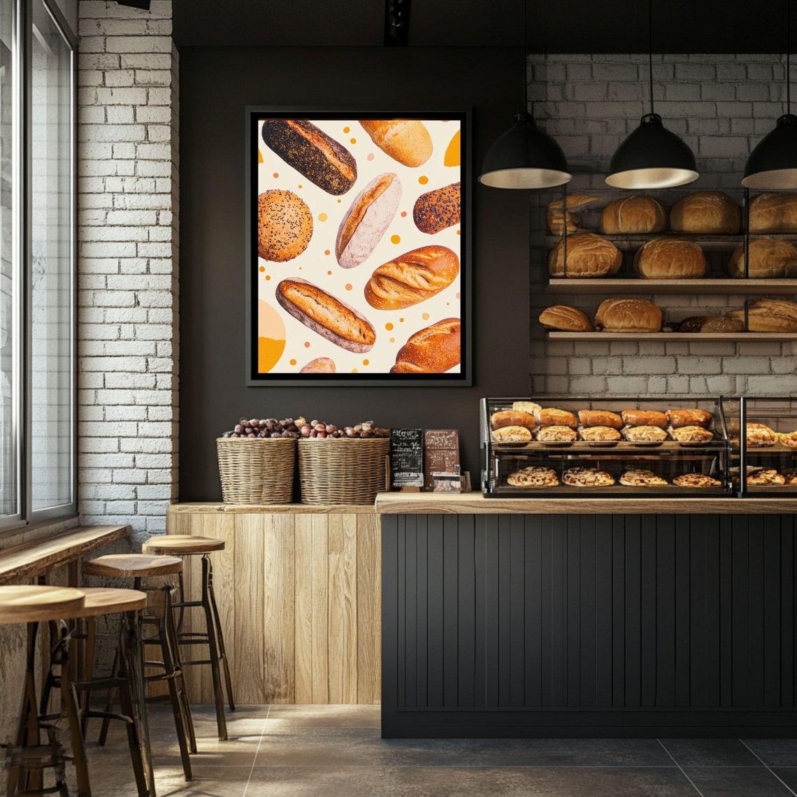 Retro Bread Poster Bakery Loaves Pattern Fun Kitchen Decor Art