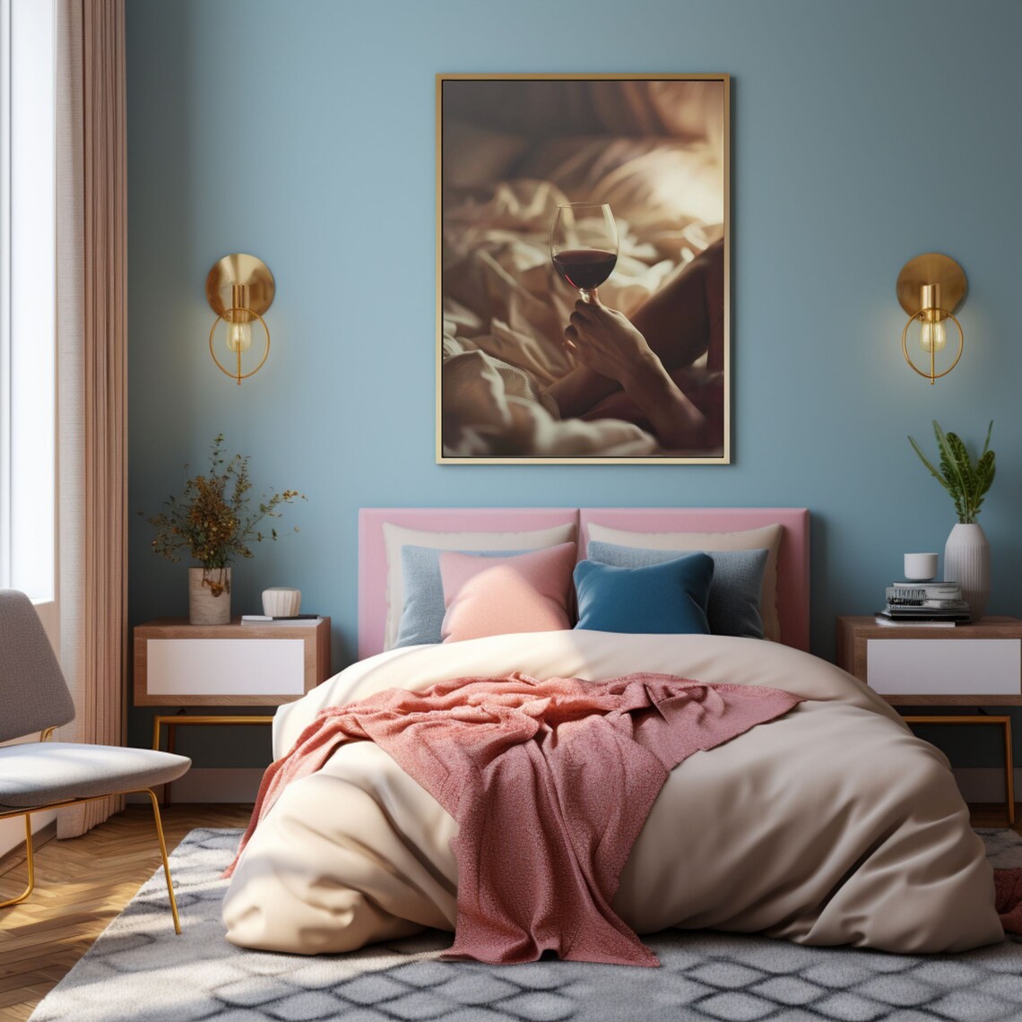 Red Wine Glass In Bed Poster Moody Romantic Fine Art Photography