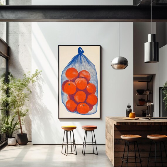 Tangerine Mesh Wall Art Fruit Wall Art Kitchen Decor Vintage Print Orange Wall Art Tangerine Wall Art