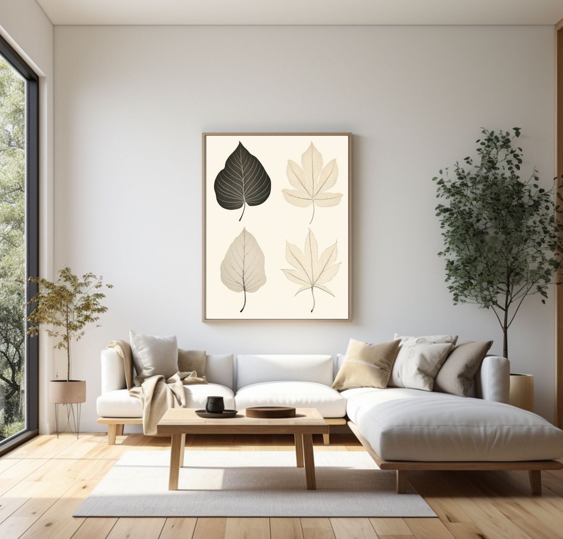 Minimalist Beige Fallen Leaves Botanical Japandi Style Poster