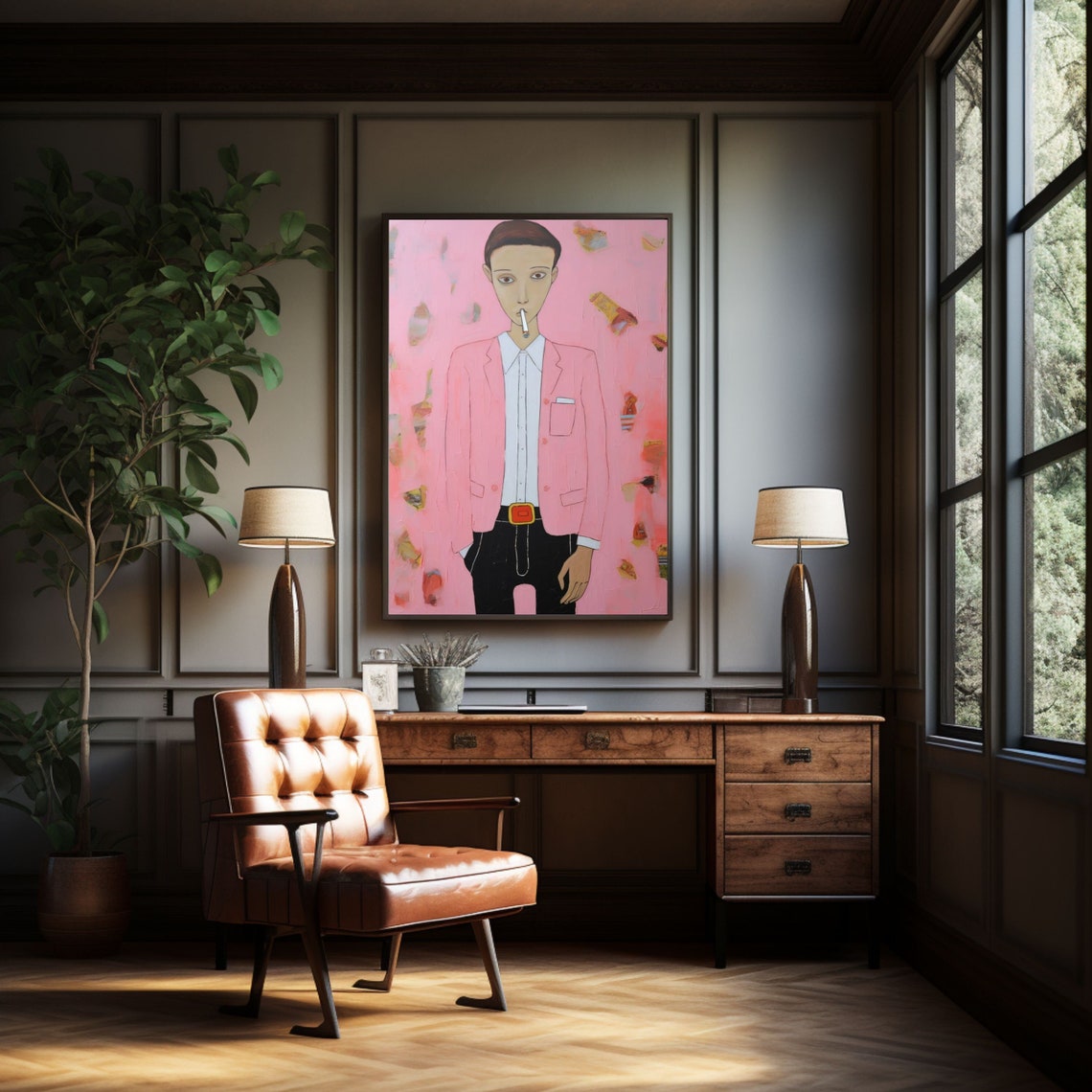 Anastasia Ames Man With Cigarette Pink Jacket Original Art Poster