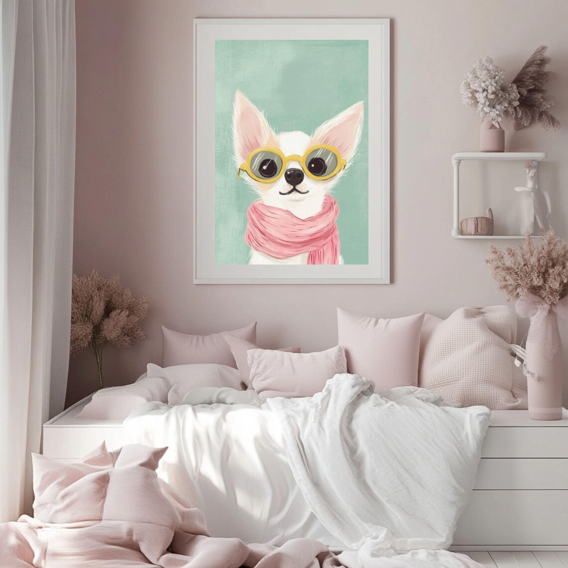 Funny Chihuahua in Glasses Art Print, Pastel Dog