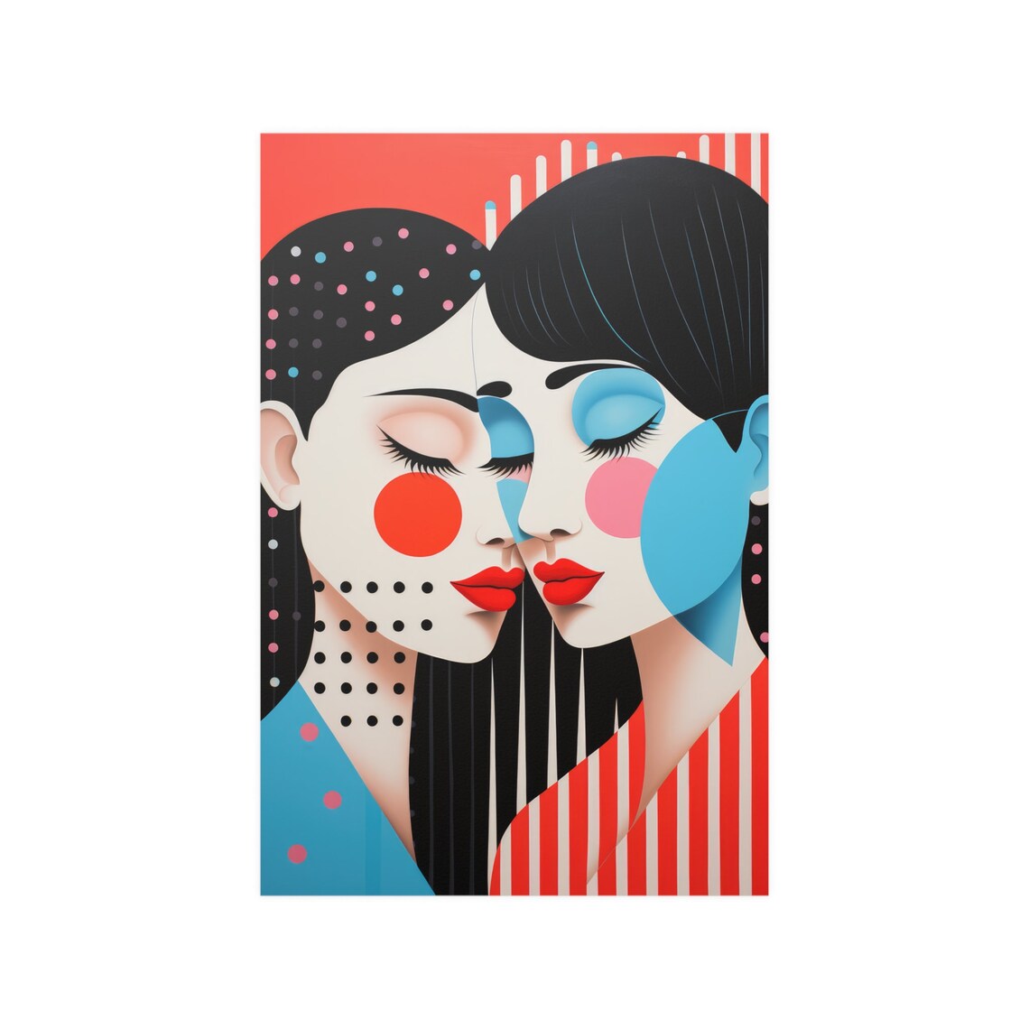 Abstract Lesbian Couple Love Pop Art Colorful Faces Wall Art - Image 2