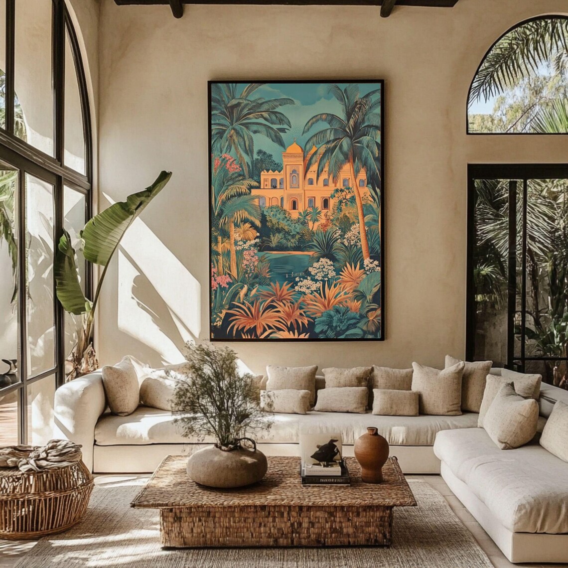 Tropical Moroccan Palace With Palm Trees Vintage Travel Poster