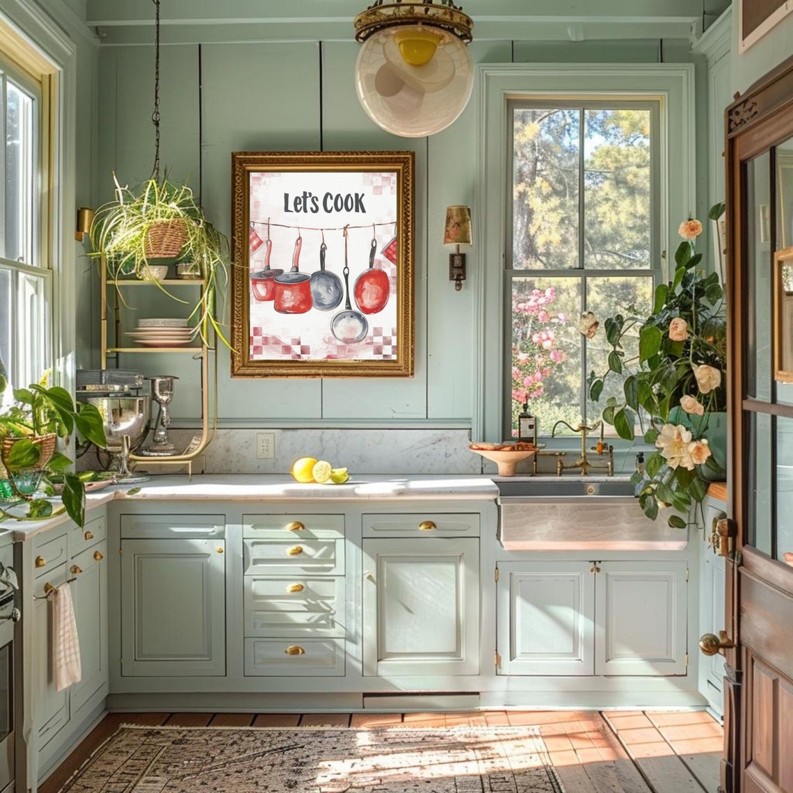 Let's Cook Watercolor Pots And Pans Kitchen Decor Art Poster