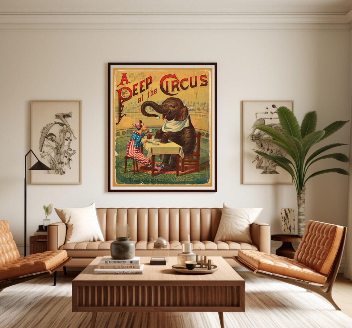 Peep At The Circus, Vintage Circus Elephant Poster