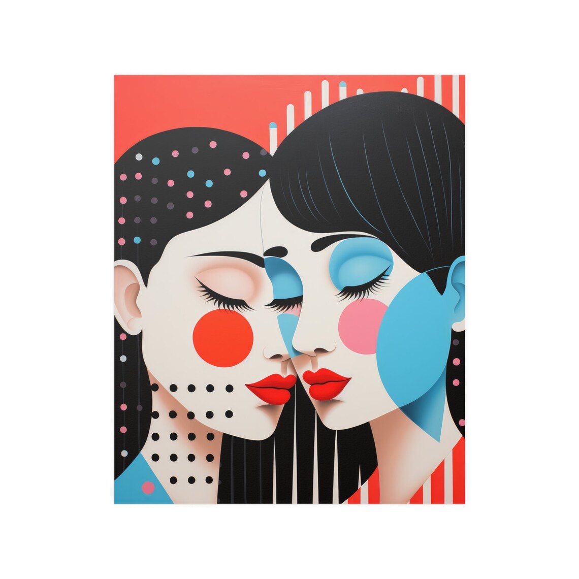 Abstract Lesbian Couple Love Pop Art Colorful Faces Wall Art - Image 4