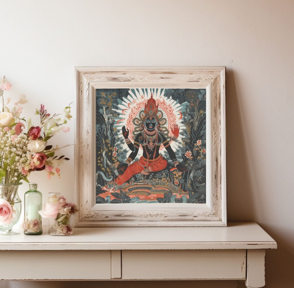 Lord Shiva Seated Multi-Arm Traditional Indian Deity Art Poster