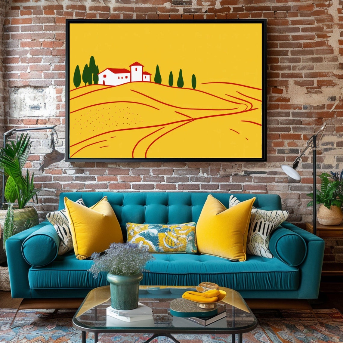 Tuscan Countryside Golden Hills Cypress Trees Farmhouse Poster
