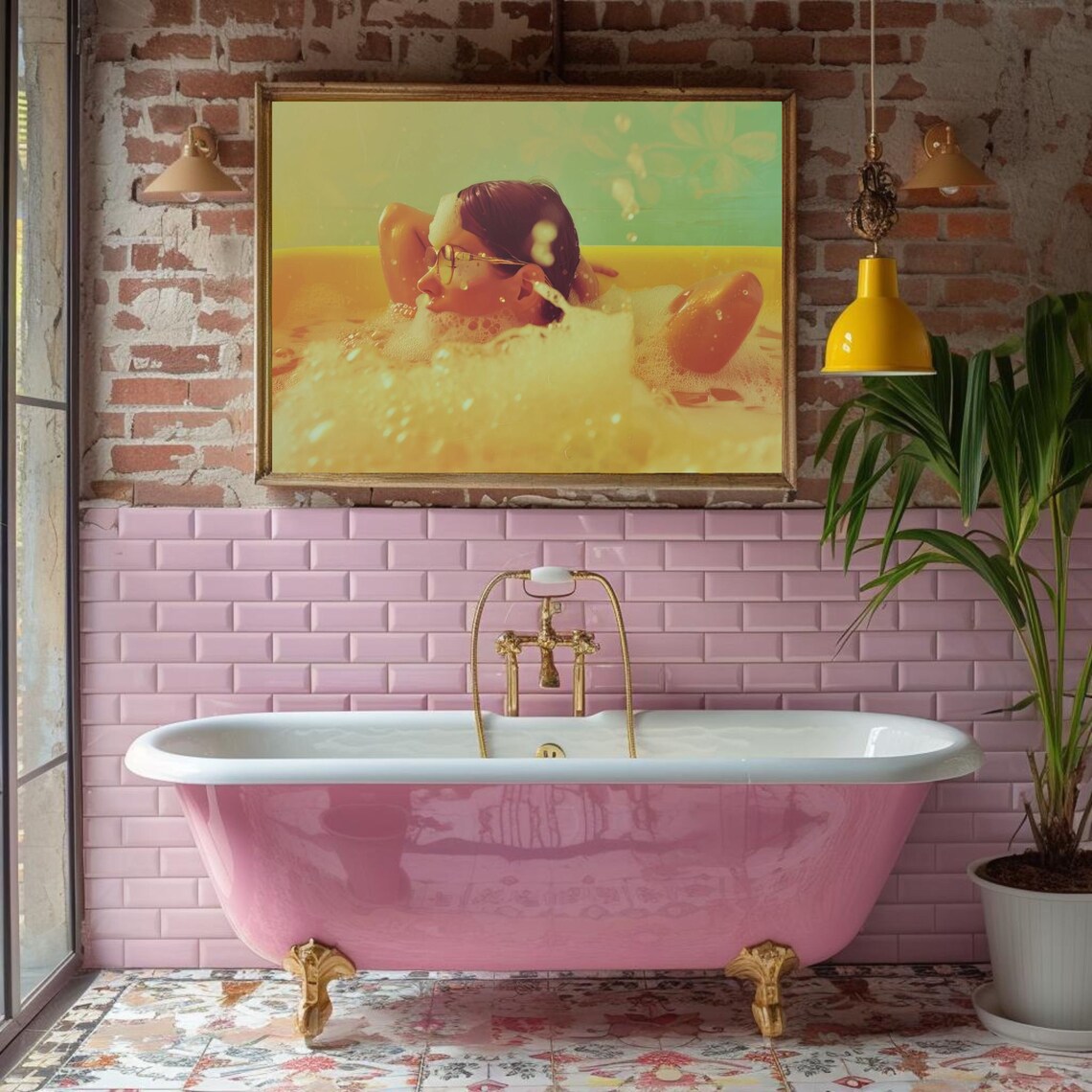 Retro Sepia Photo of a Woman Relaxing in a Bubble Bath Poster