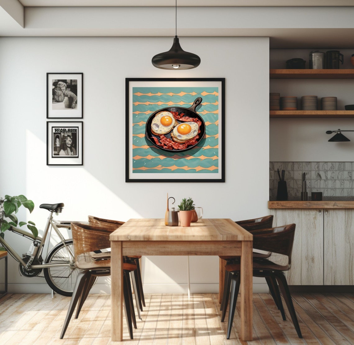 Retro Eggs and Bacon Skillet Diner Breakfast Kitchen Art Poster