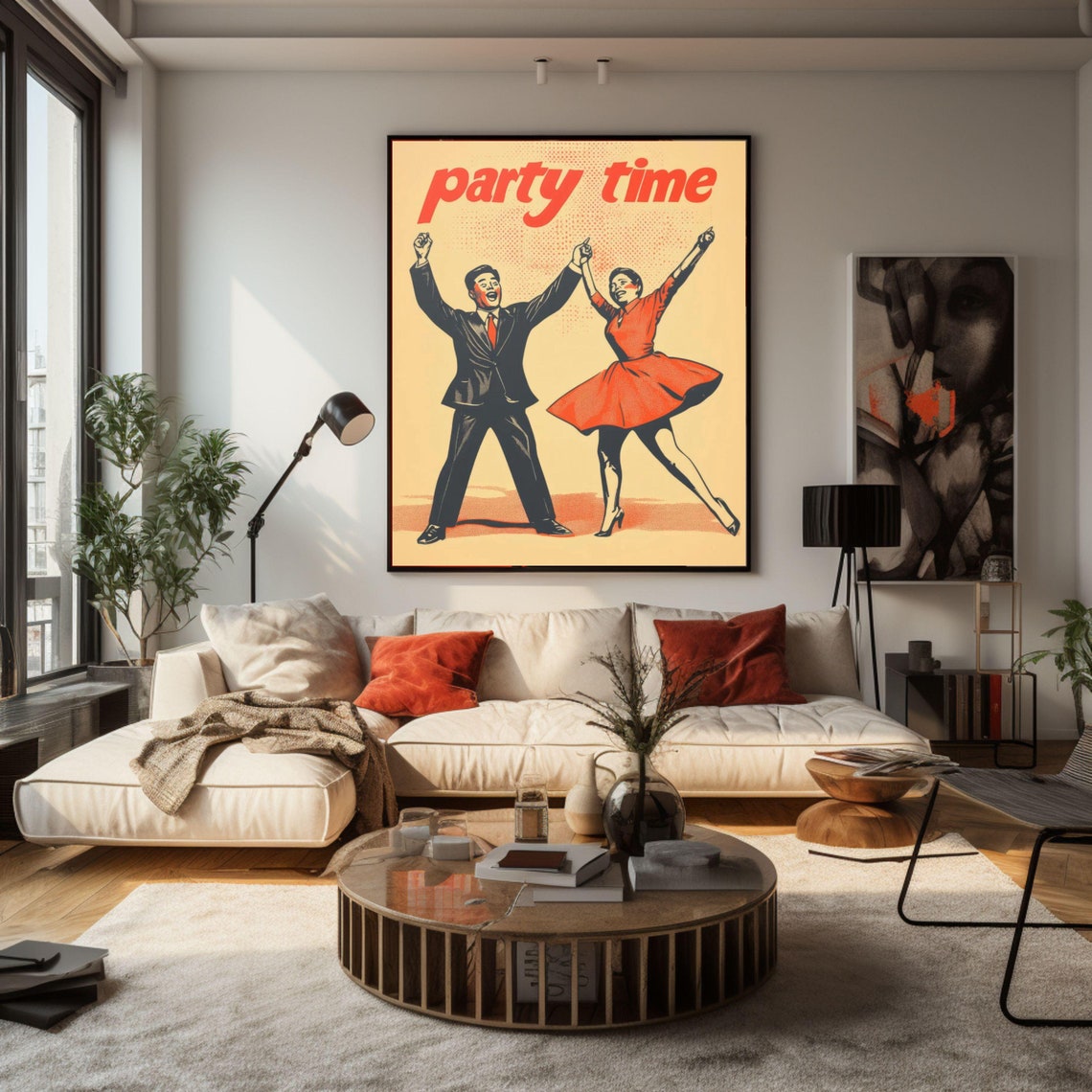 Retro Party Time Dancing Couple in Mid-Century Style Poster Art