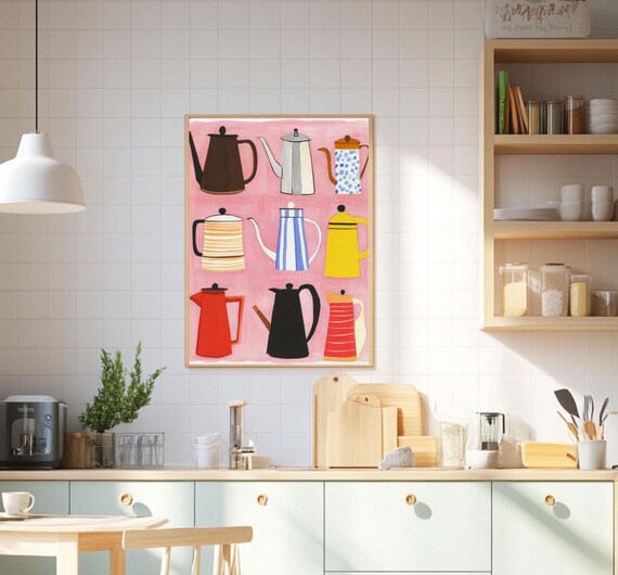 Tea Kettles Watercolor Wall Art Fun Kitchen Decor Gift For Tea Lovers Tea Pots Wall Art Kitchen Poster Coffee And Tea Print