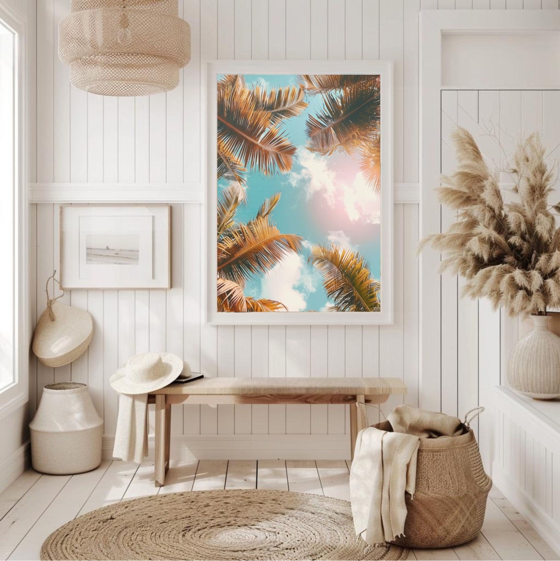 Palm Tree Fronds Against a Turquoise Sky Tropical Photo Art Poster