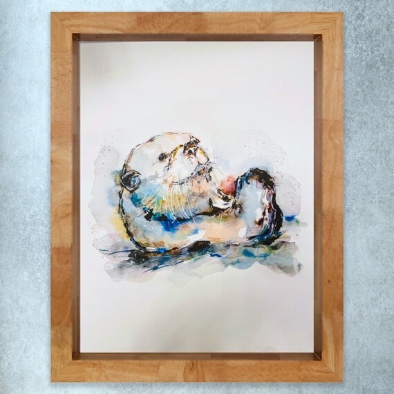Colorful Sea Otter Abstract Watercolor Wildlife Animal Art Poster